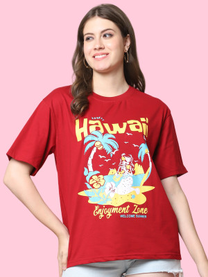 GLOBAL NOMAD Graphic Print Women Round Neck Red T-Shirt