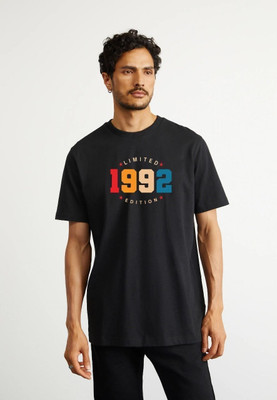KIXO Printed Men Round Neck Black T-Shirt