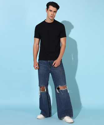 METRONAUT Self Design Men Round Neck Black T-Shirt