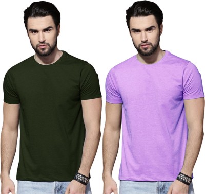 LazyChunks Solid Men Round Neck Green, Purple T-Shirt