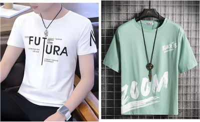 Pachirisu Printed Men Round Neck White, Light Green T-Shirt