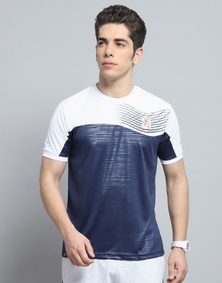 MONTE CARLO Printed Men Round Neck Navy Blue, White T-Shirt