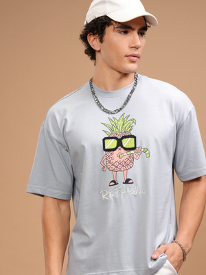 HIGHLANDER Printed Men Round Neck Grey T-Shirt