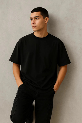 Kapda Culture Solid Men Round Neck Black T-Shirt