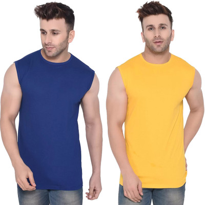 Moordale Fab Solid Men Round Neck Dark Blue, Yellow T-Shirt