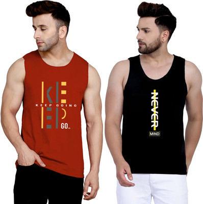 SLOWLORIS Printed Men Round Neck Black, Maroon T-Shirt