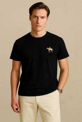 jovail Solid Men Round Neck Black T-Shirt