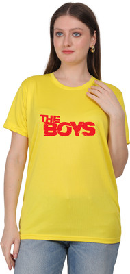 M A TRADERS Graphic Print Women Round Neck Yellow T-Shirt