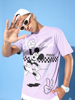 Kook N Keech Disney Printed, Typography Men Round Neck Purple T-Shirt