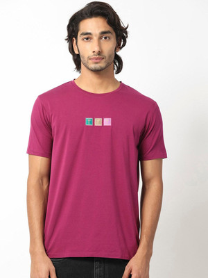 RARE RABBIT Printed Men Round Neck Pink T-Shirt