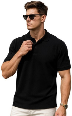 spotlifesz Solid Men Polo Neck Black T-Shirt