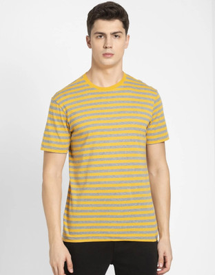 JOCKEY Striped Men Round Neck Yellow T-Shirt