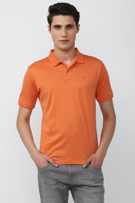 PETER ENGLAND Solid Men Polo Neck Orange T-Shirt