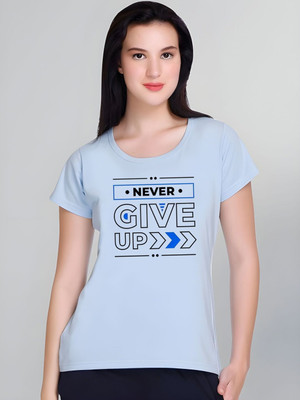 SZN Graphic Print Women Round Neck Light Blue T-Shirt