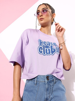 Kook N Keech Typography Women Round Neck Purple T-Shirt