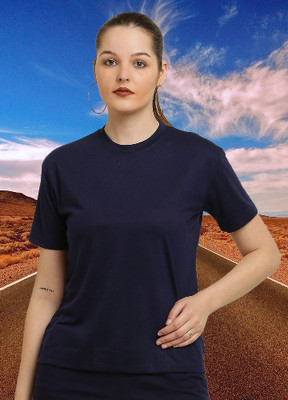 The Unicharm Solid Women Round Neck Dark Blue T-Shirt