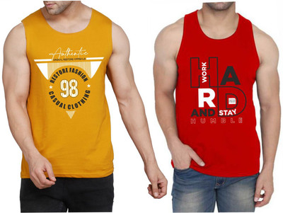 Restore Printed Men Scoop Neck Red, Yellow T-Shirt