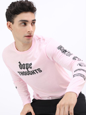 HIGHLANDER Printed Men Round Neck Pink T-Shirt