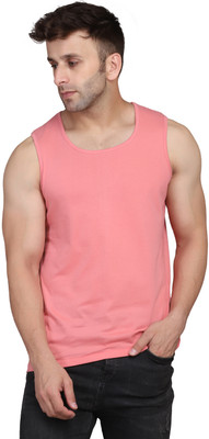 SLOWLORIS Solid Men Round Neck Pink T-Shirt