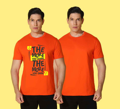 WOOSTRO Typography, Solid Men Round Neck Orange T-Shirt