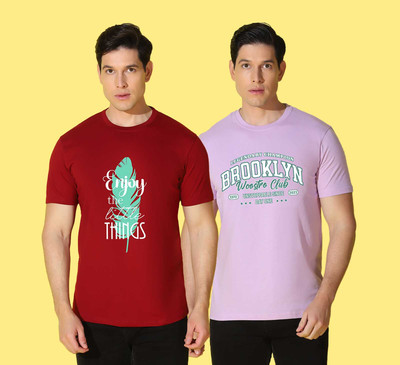 WOOSTRO Printed Men Round Neck Multicolor T-Shirt