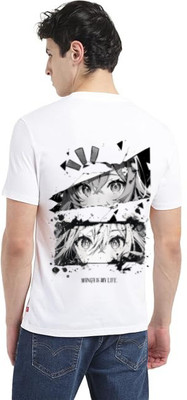 indtrends Printed Men Round Neck White, Black T-Shirt