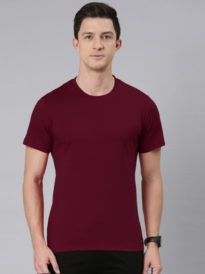 RUPA JON Solid Men Crew Neck Maroon T-Shirt