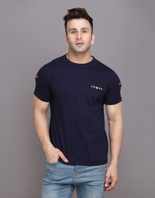 GEUM Graphic Print Men Round Neck Dark Blue T-Shirt