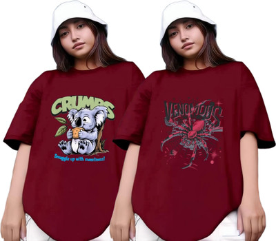 RS FASHION Printed Women Round Neck Maroon T-Shirt
