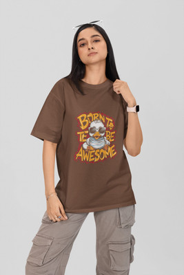 Stylewill Graphic Print Women Round Neck Brown T-Shirt