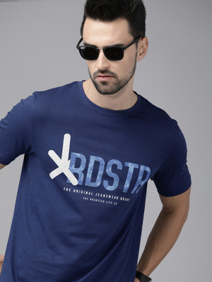 Roadster Typography Men Round Neck Navy Blue T-Shirt