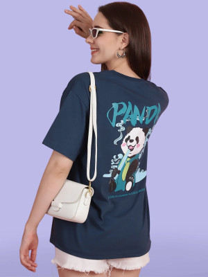 Tromko Printed Women Round Neck Dark Blue T-Shirt