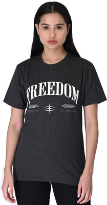 Infinity Bull Printed Women Round Neck Grey T-Shirt