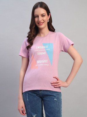 CANTABIL Printed Women Round Neck Pink T-Shirt