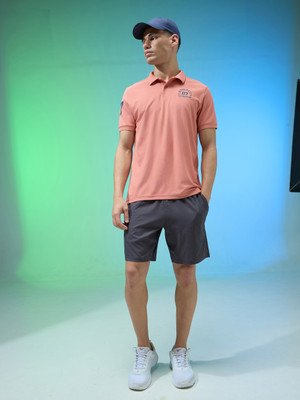 TECHNOSPORT Printed Men Polo Neck Orange T-Shirt