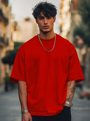 TeeBrozz Solid Men Round Neck Red T-Shirt