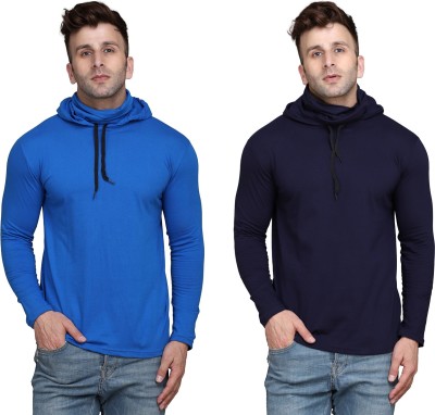 tfurnish Solid Men Hooded Neck Dark Blue, Blue T-Shirt