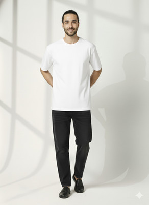 UNIFringe Solid Men Round Neck Navy Blue T-Shirt