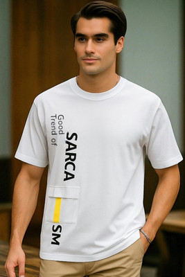 FAOES Printed Men Round Neck White T-Shirt