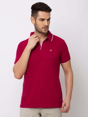 Status Quo Solid Men Polo Neck Maroon T-Shirt