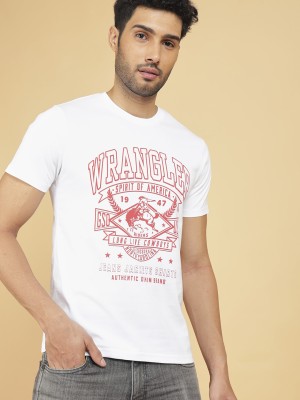 Wrangler Printed, Typography Men Round Neck White T-Shirt