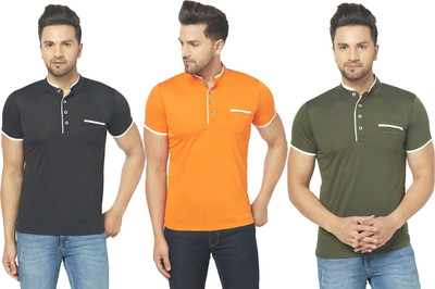 JB Jangoboy Solid Men Mandarin Collar Multicolor T-Shirt