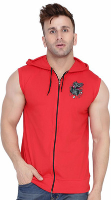 GEUM Graphic Print Men Hooded Neck Red T-Shirt
