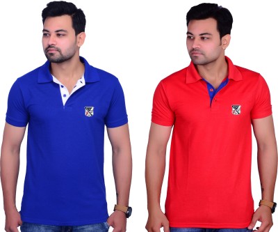 La Milano Solid Men Polo Neck Red, Blue T-Shirt