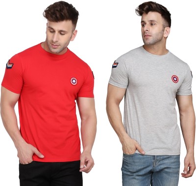 Money Leaf Solid Men Round Neck Silver, Red T-Shirt