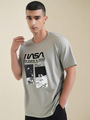 MACK JONNEY Printed Men Round Neck Silver T-Shirt