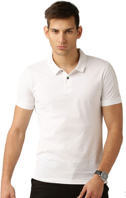 Comio Solid Men Polo Neck White T-Shirt