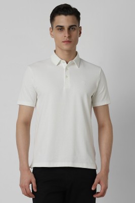 VAN HEUSEN Self Design Men Polo Neck White T-Shirt