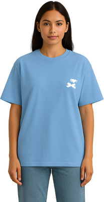 Buddy Collection Solid Women Round Neck Light Blue T-Shirt