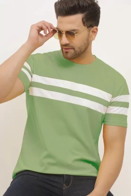 Kanna Fabric Colorblock Men Round Neck Light Green T-Shirt